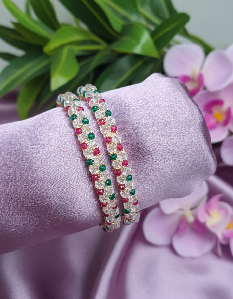 Four Regal Flora Multi-Stone Crystal Bangles (Elegant)