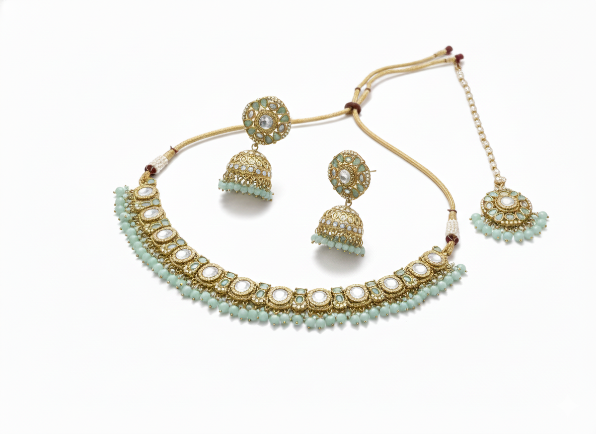 Mint blue light necklace set hover