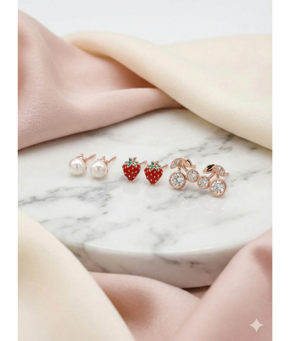 Pearl, Strawberry & Cherry Studs