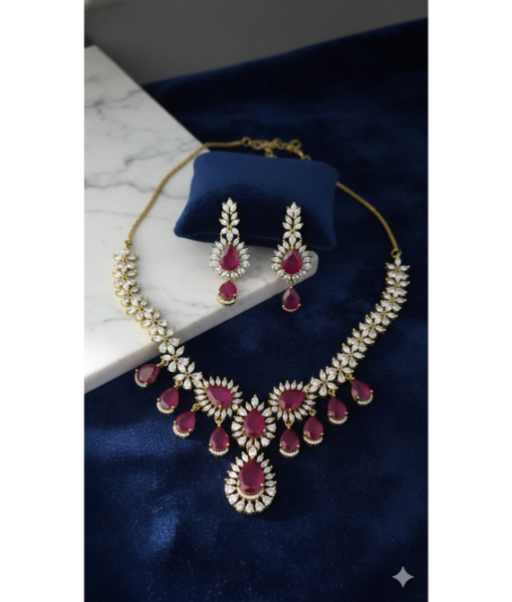 The Rose Quartz Radiance: Magenta Pear-Drop necklace set