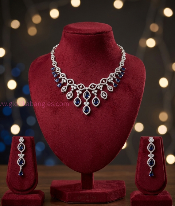 navy blue Sapphire Cascade Necklace Set