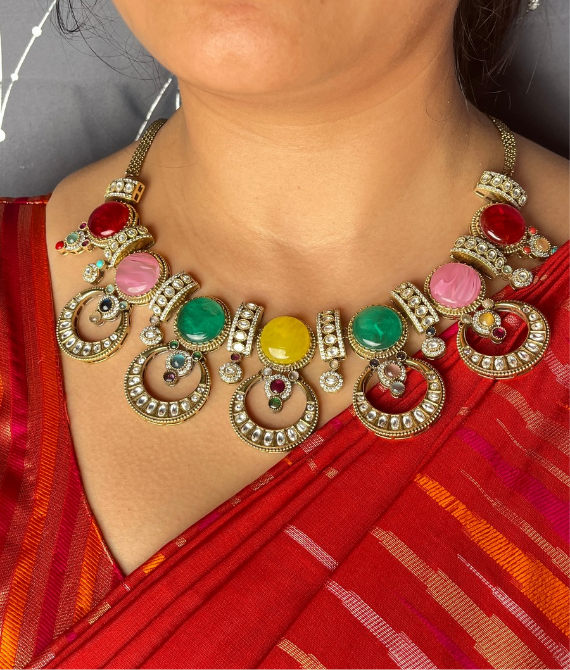 Sabyasachi-inspired chandbalis polki necklace set