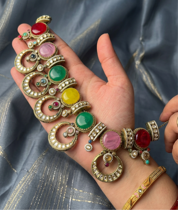 Sabyasachi-inspired chandbalis polki necklace set