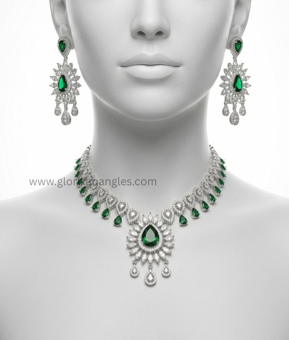 Premium Pear-Cut American Diamond Choker & Earring Set