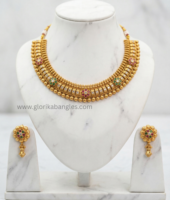 The "Apsara" Antique Gold-Plated Floral Temple Jewelry Set