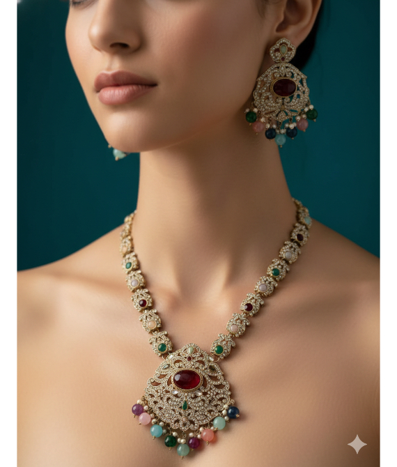 Navratna Kundan Haar – Exquisite Multicolored Stone Studded Necklace Set by Glorika Bangles