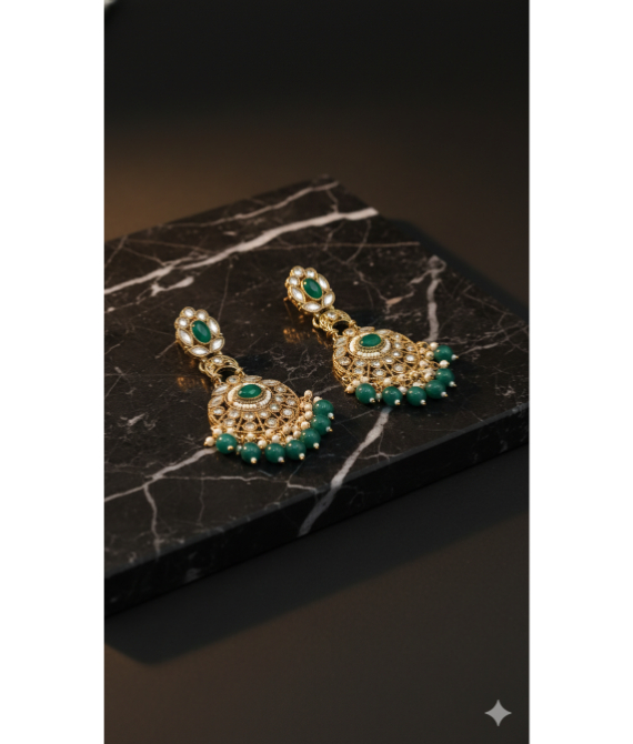Heritage Emerald & Polki-Style Chandbali Earrings