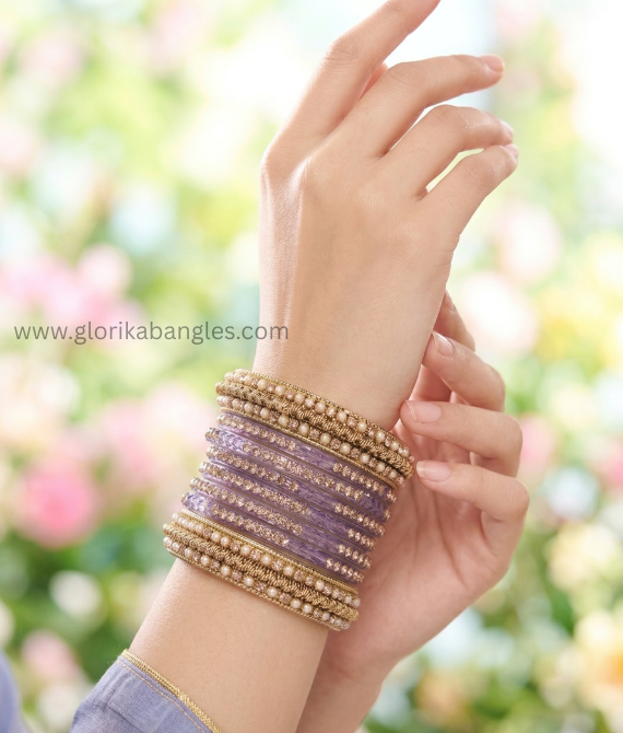 Lavender Glow Crystal & Pearl Bangle Set