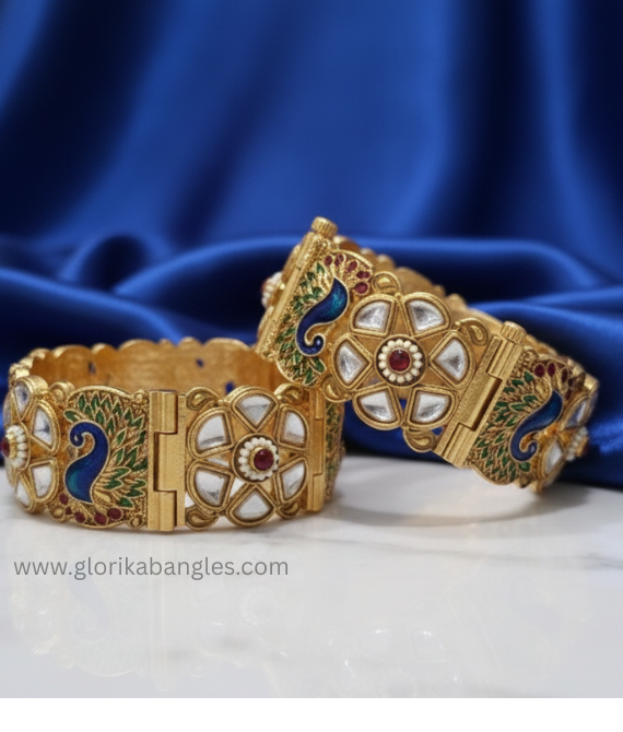 The Mayura Rajwadi Meenakari & Kundan Kada